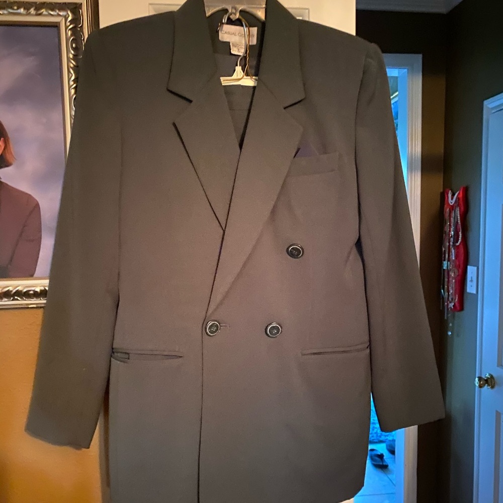 Dark grey/green hued Ladies Pantsuit with skirt